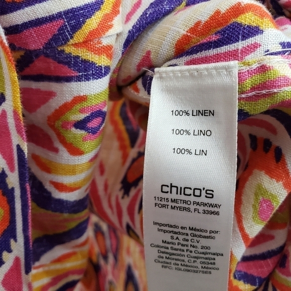 Chico's No-Iron Ikat Linen Button Down Shirt  Sz 1 - Picture 7 of 8